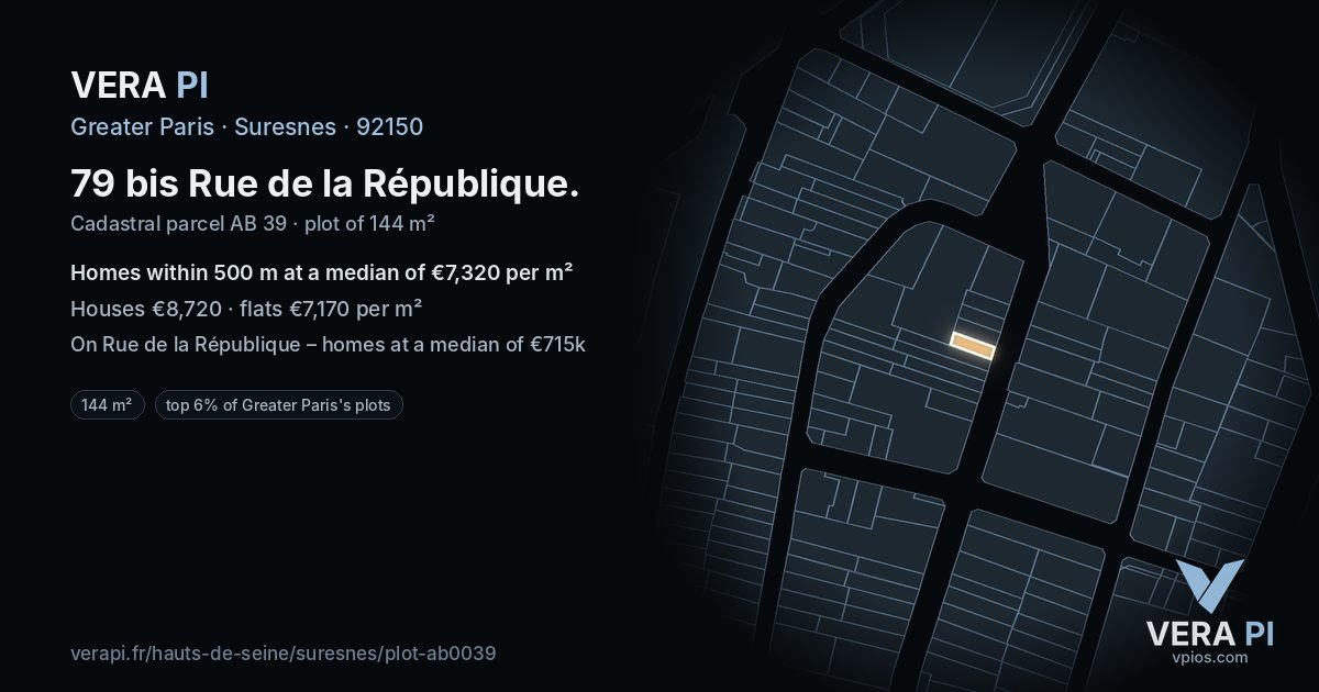 79 bis Rue de la République, Suresnes at night – the plot lit, the parcels around coloured by the prices near them