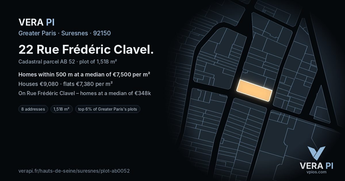 22 Rue Frédéric Clavel, Suresnes at night – the plot lit, the parcels around coloured by the prices near them