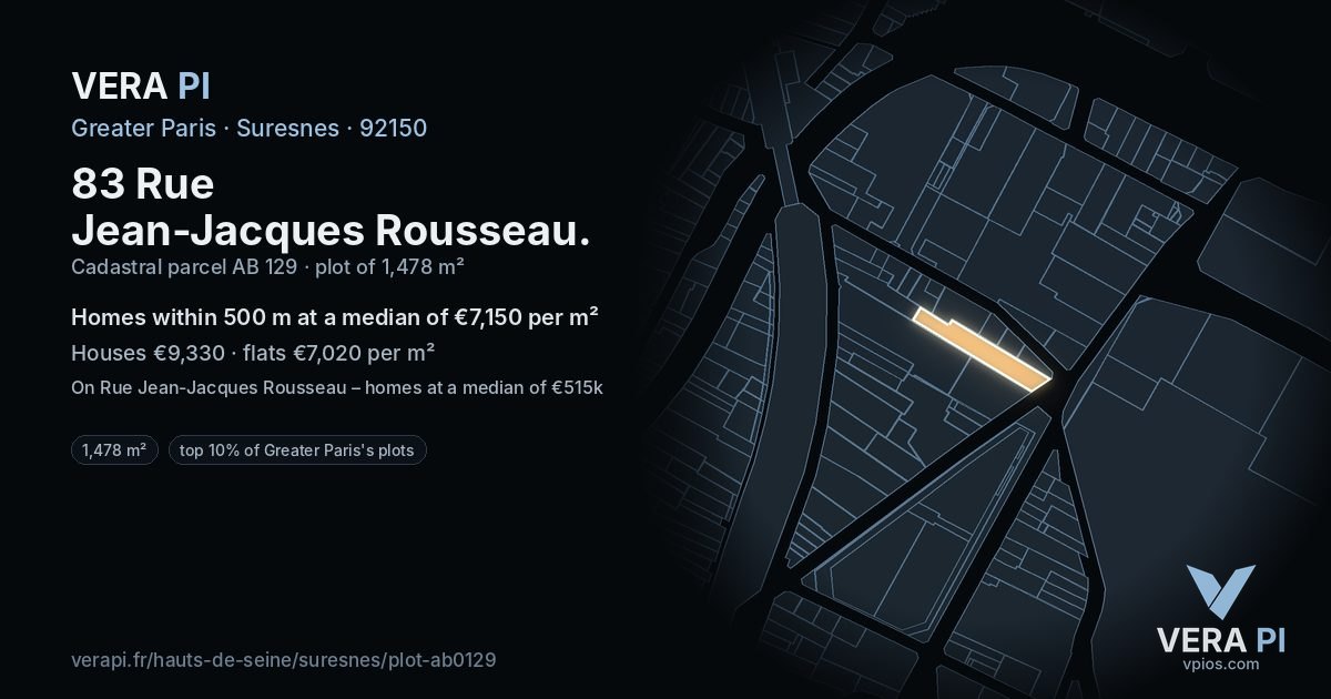 83 Rue Jean-Jacques Rousseau, Suresnes at night – the plot lit, the parcels around coloured by the prices near them