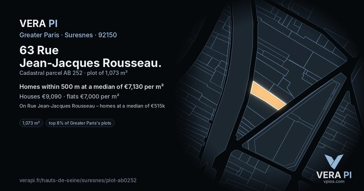 63 Rue Jean-Jacques Rousseau, Suresnes at night – the plot lit, the parcels around coloured by the prices near them