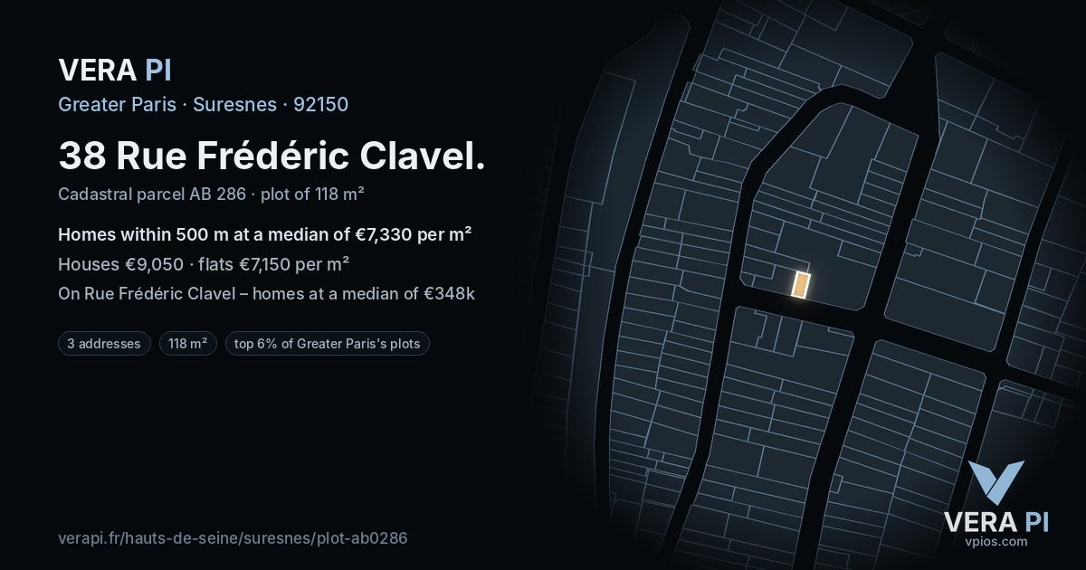 38 Rue Frédéric Clavel, Suresnes at night – the plot lit, the parcels around coloured by the prices near them