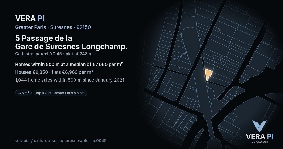 5 Passage de la Gare de Suresnes Longchamp, Suresnes at night – the plot lit, the parcels around coloured by the prices near them