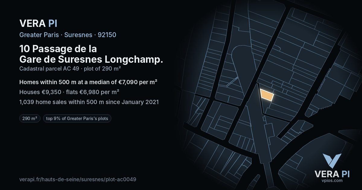 10 Passage de la Gare de Suresnes Longchamp, Suresnes at night – the plot lit, the parcels around coloured by the prices near them