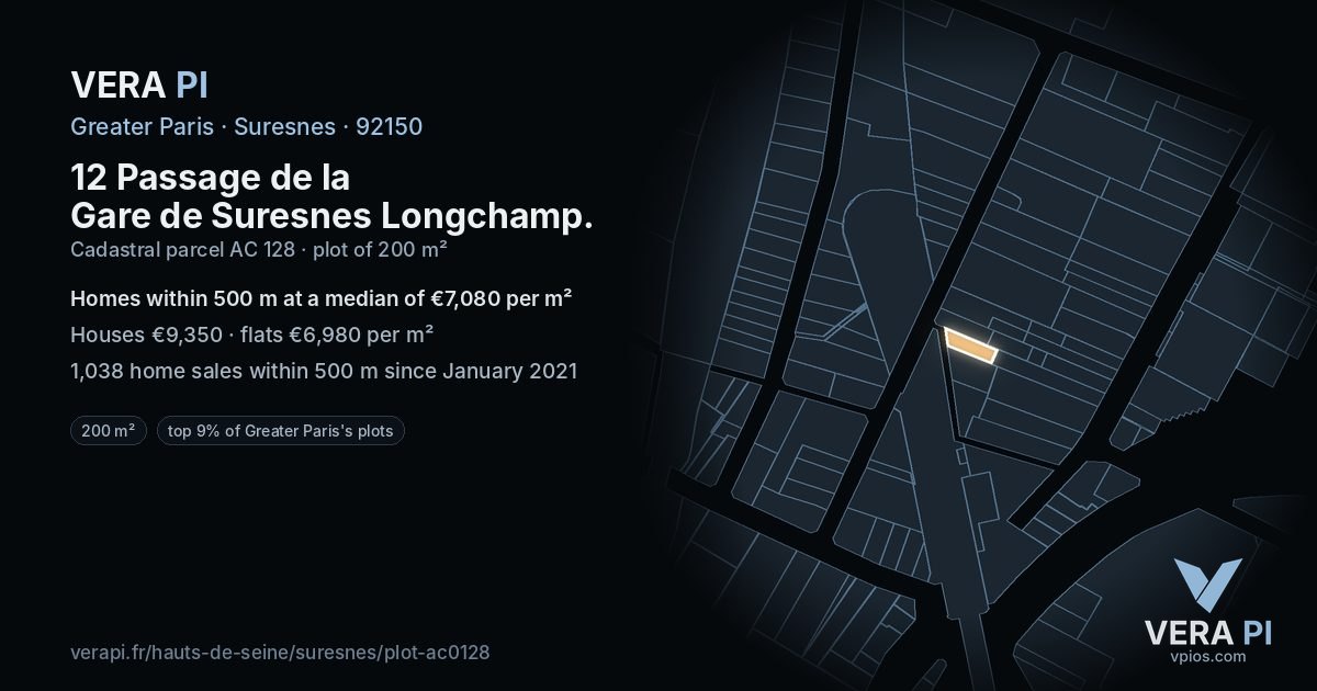12 Passage de la Gare de Suresnes Longchamp, Suresnes at night – the plot lit, the parcels around coloured by the prices near them