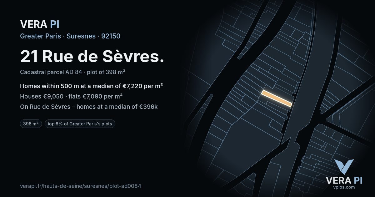21 Rue de Sèvres, Suresnes at night – the plot lit, the parcels around coloured by the prices near them
