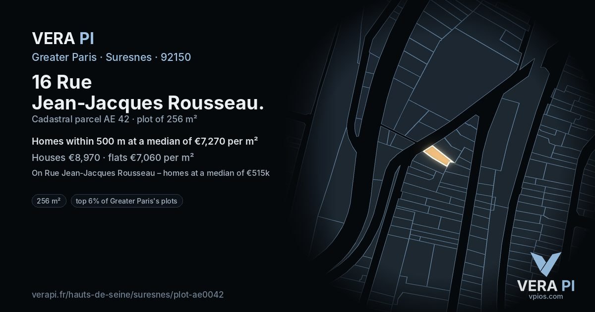16 Rue Jean-Jacques Rousseau, Suresnes at night – the plot lit, the parcels around coloured by the prices near them