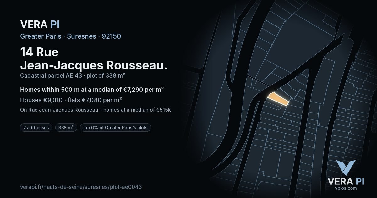 14 Rue Jean-Jacques Rousseau, Suresnes at night – the plot lit, the parcels around coloured by the prices near them