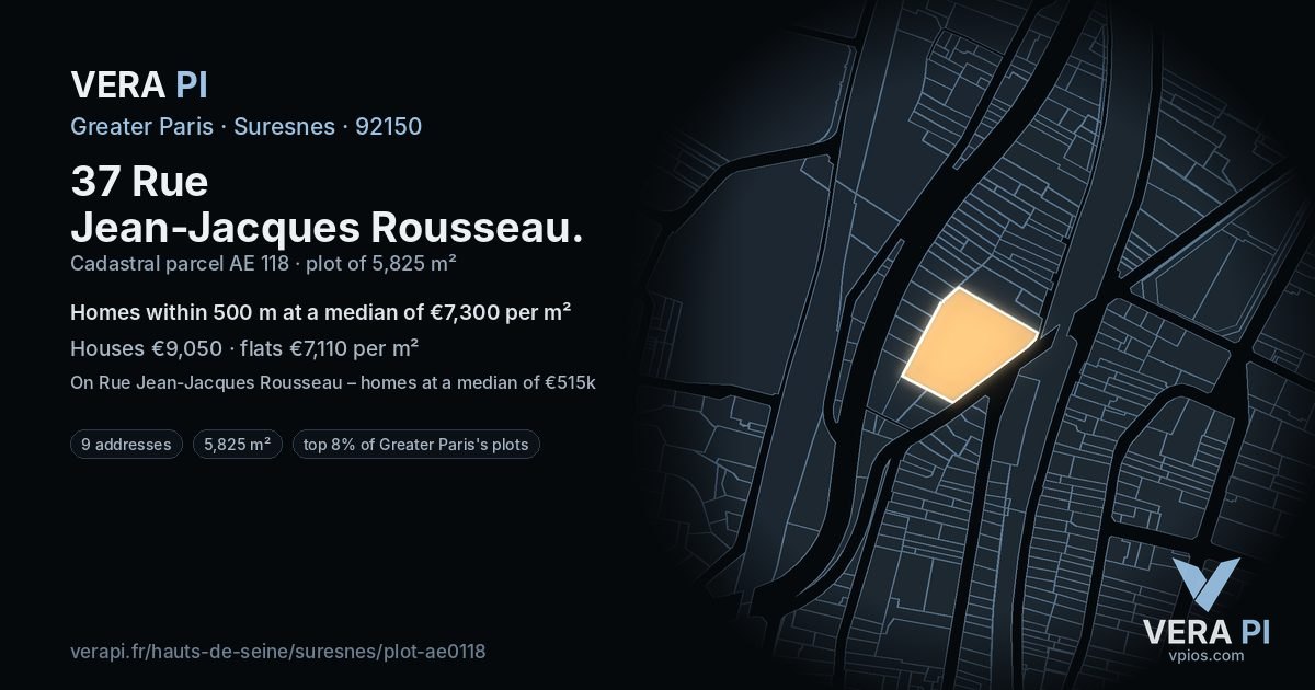 37 Rue Jean-Jacques Rousseau, Suresnes at night – the plot lit, the parcels around coloured by the prices near them
