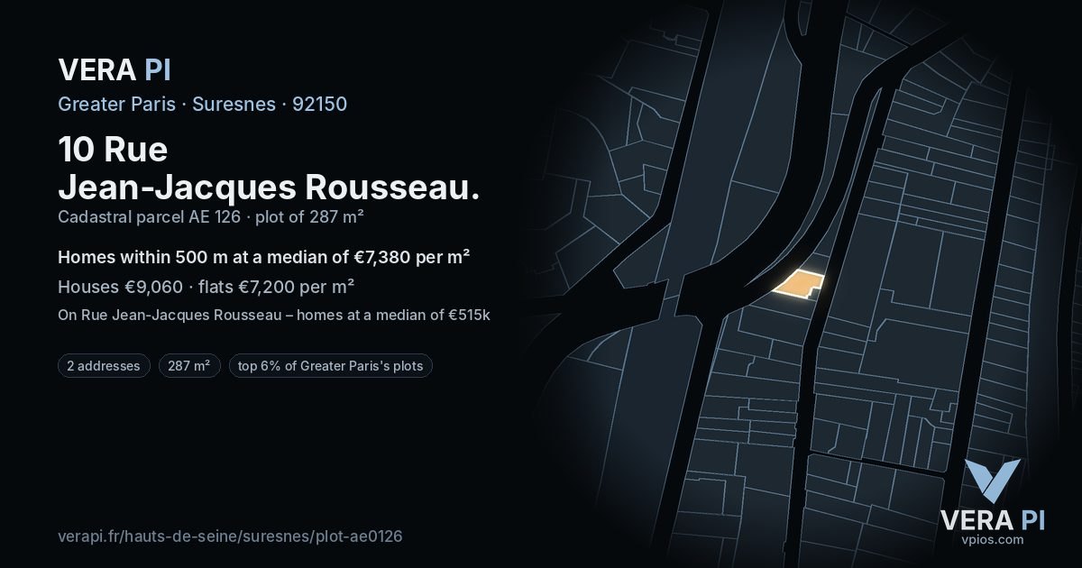 10 Rue Jean-Jacques Rousseau, Suresnes at night – the plot lit, the parcels around coloured by the prices near them