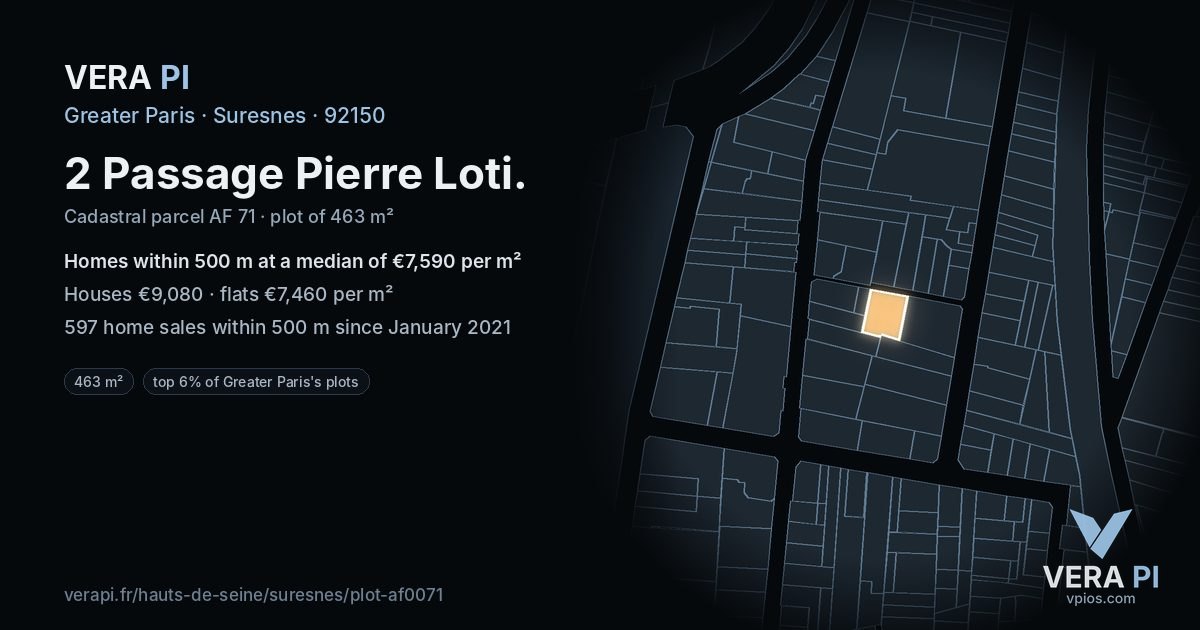 2 Passage Pierre Loti, Suresnes at night – the plot lit, the parcels around coloured by the prices near them
