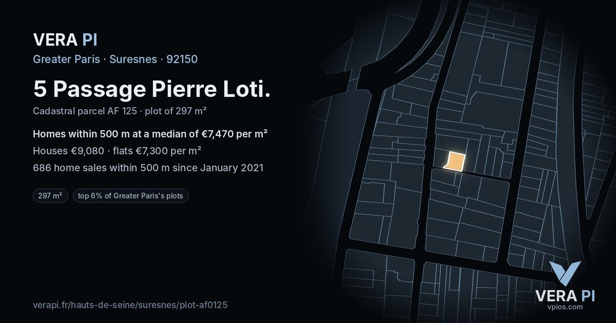 5 Passage Pierre Loti, Suresnes at night – the plot lit, the parcels around coloured by the prices near them