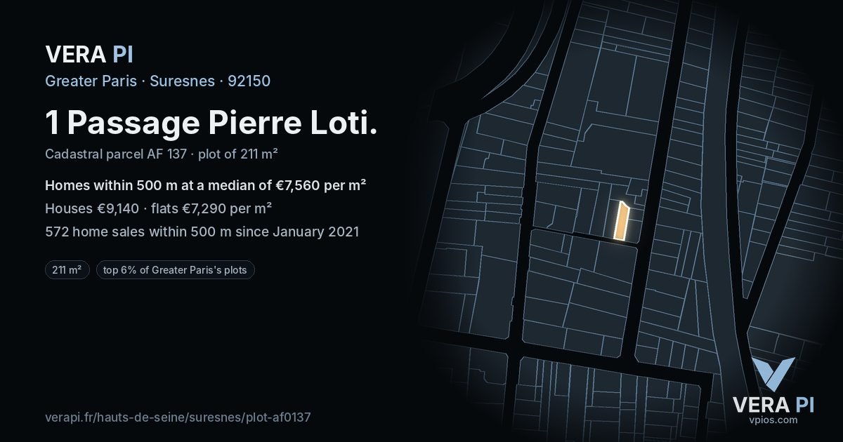 1 Passage Pierre Loti, Suresnes at night – the plot lit, the parcels around coloured by the prices near them