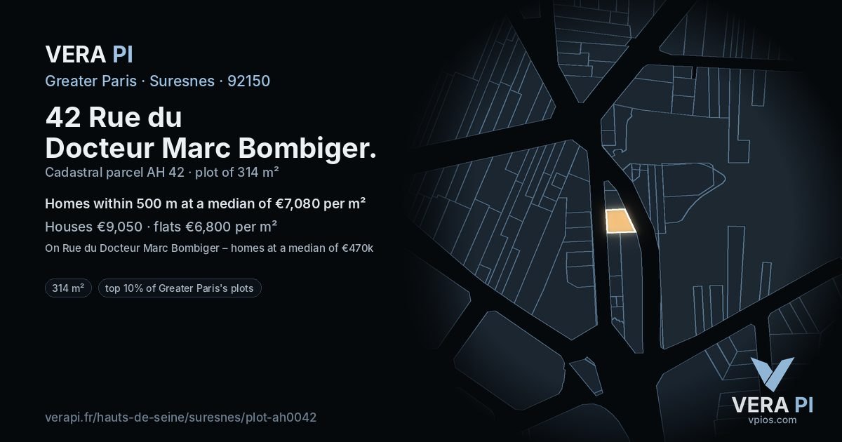 42 Rue du Docteur Marc Bombiger, Suresnes at night – the plot lit, the parcels around coloured by the prices near them