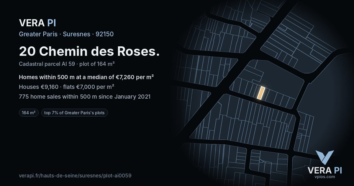 20 Chemin des Roses, Suresnes at night – the plot lit, the parcels around coloured by the prices near them