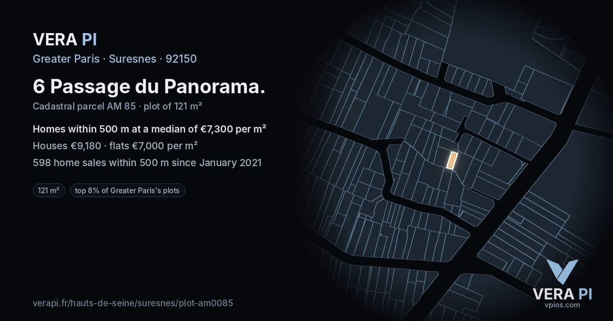 6 Passage du Panorama, Suresnes at night – the plot lit, the parcels around coloured by the prices near them