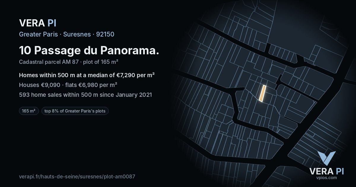 10 Passage du Panorama, Suresnes at night – the plot lit, the parcels around coloured by the prices near them