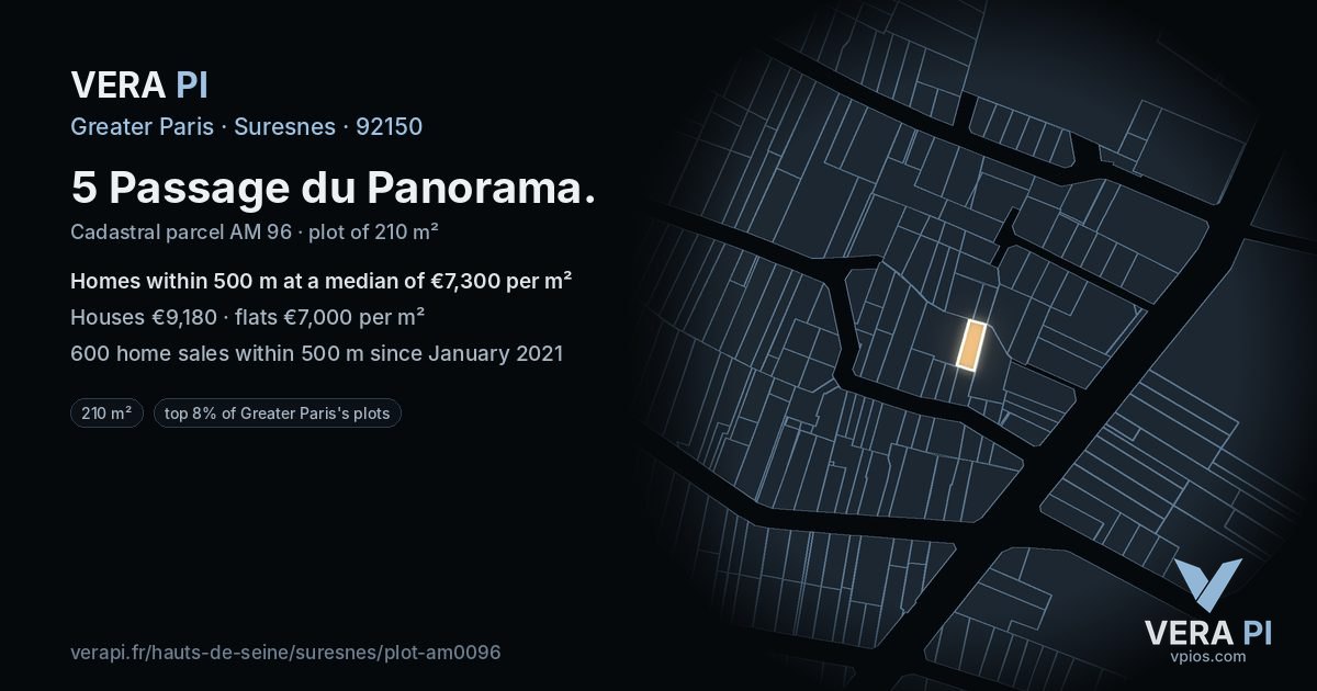 5 Passage du Panorama, Suresnes at night – the plot lit, the parcels around coloured by the prices near them