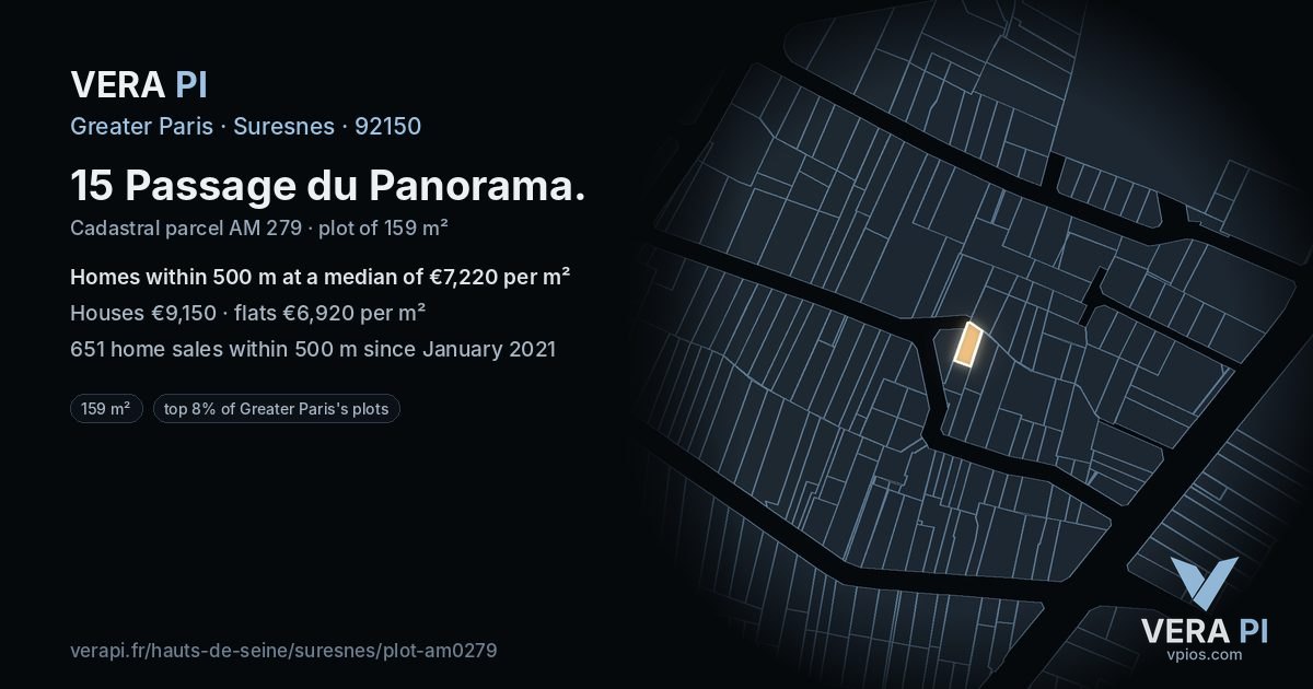 15 Passage du Panorama, Suresnes at night – the plot lit, the parcels around coloured by the prices near them