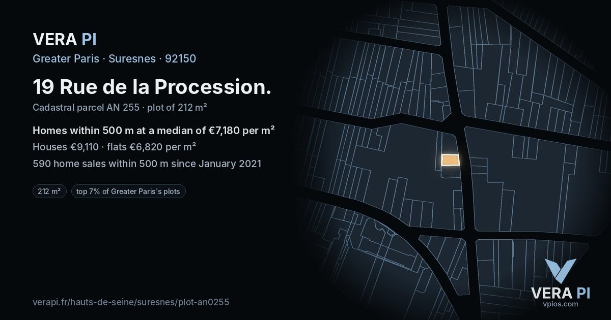 19 Rue de la Procession, Suresnes at night – the plot lit, the parcels around coloured by the prices near them