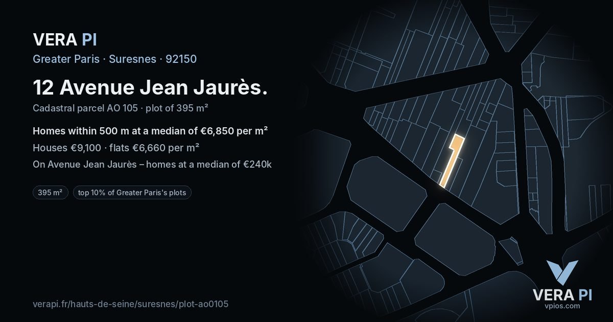 12 Avenue Jean Jaurès, Suresnes at night – the plot lit, the parcels around coloured by the prices near them