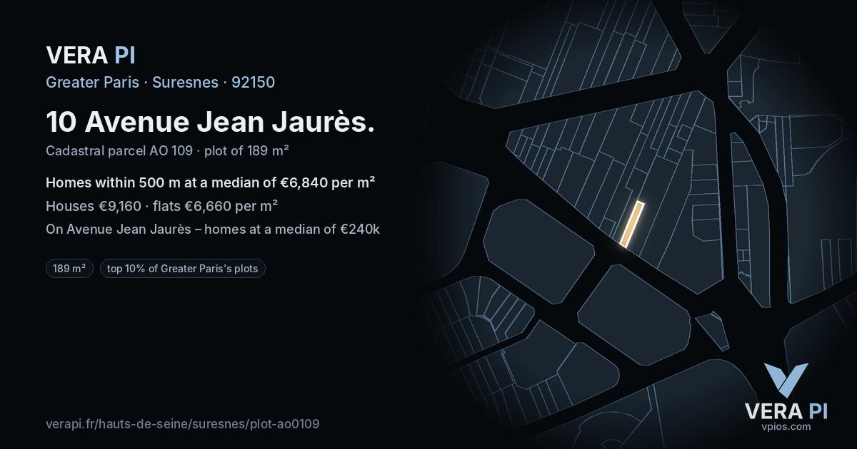 10 Avenue Jean Jaurès, Suresnes at night – the plot lit, the parcels around coloured by the prices near them