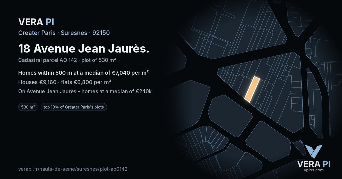 18 Avenue Jean Jaurès, Suresnes at night – the plot lit, the parcels around coloured by the prices near them