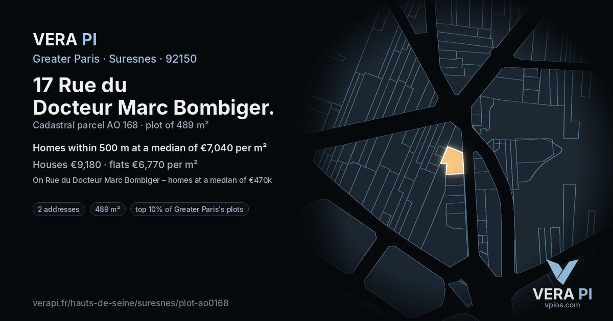 17 Rue du Docteur Marc Bombiger, Suresnes at night – the plot lit, the parcels around coloured by the prices near them