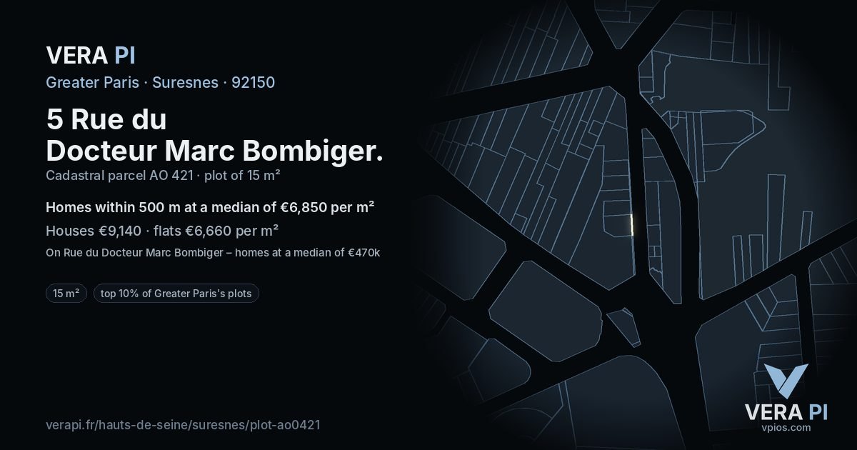 5 Rue du Docteur Marc Bombiger, Suresnes at night – the plot lit, the parcels around coloured by the prices near them