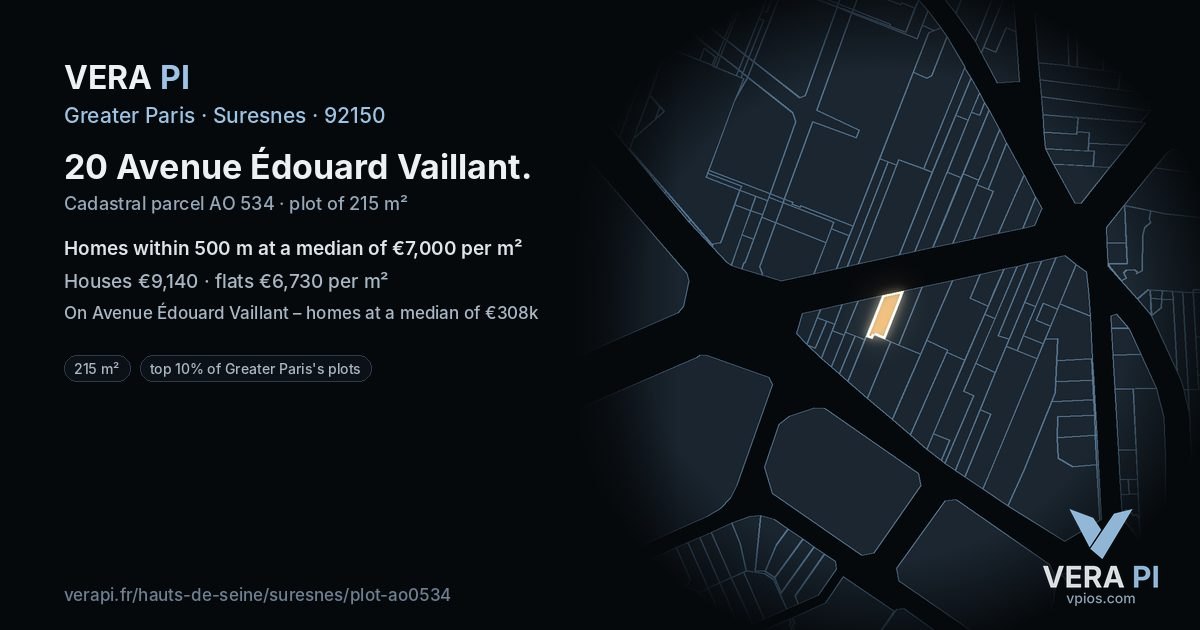20 Avenue Édouard Vaillant, Suresnes at night – the plot lit, the parcels around coloured by the prices near them