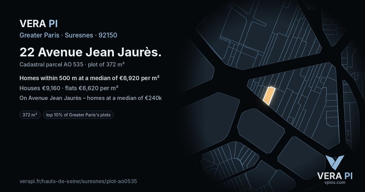 22 Avenue Jean Jaurès, Suresnes at night – the plot lit, the parcels around coloured by the prices near them