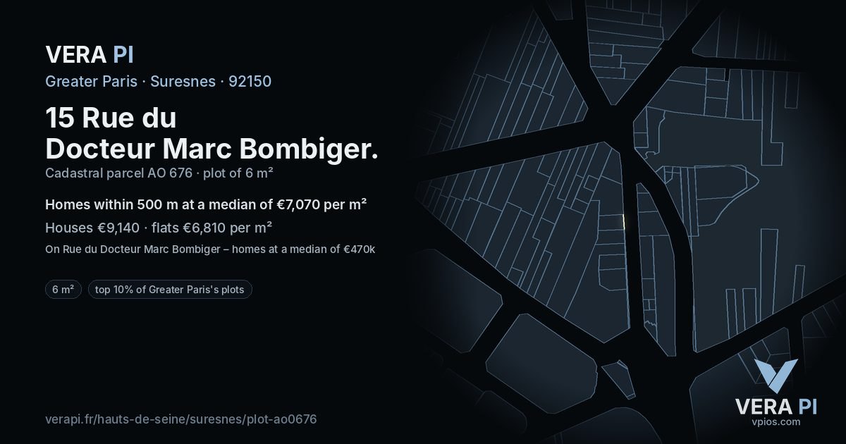 15 Rue du Docteur Marc Bombiger, Suresnes at night – the plot lit, the parcels around coloured by the prices near them