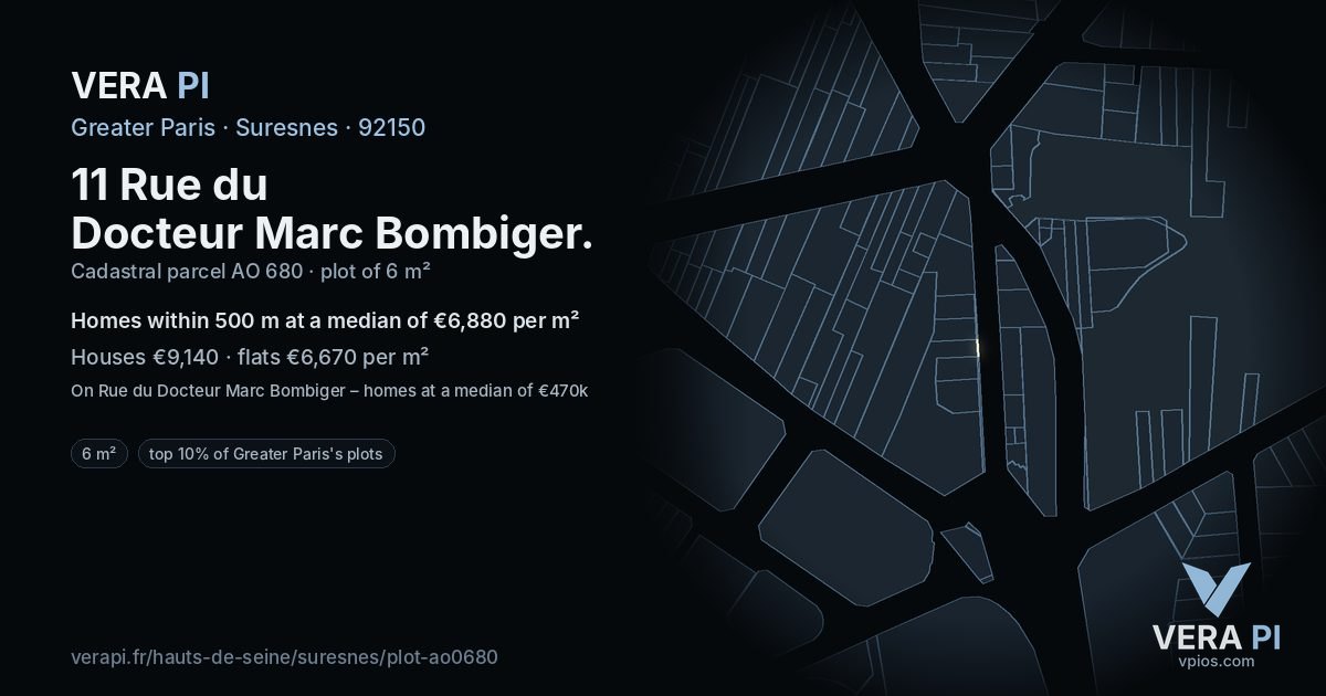 11 Rue du Docteur Marc Bombiger, Suresnes at night – the plot lit, the parcels around coloured by the prices near them