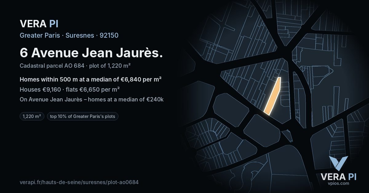 6 Avenue Jean Jaurès, Suresnes at night – the plot lit, the parcels around coloured by the prices near them