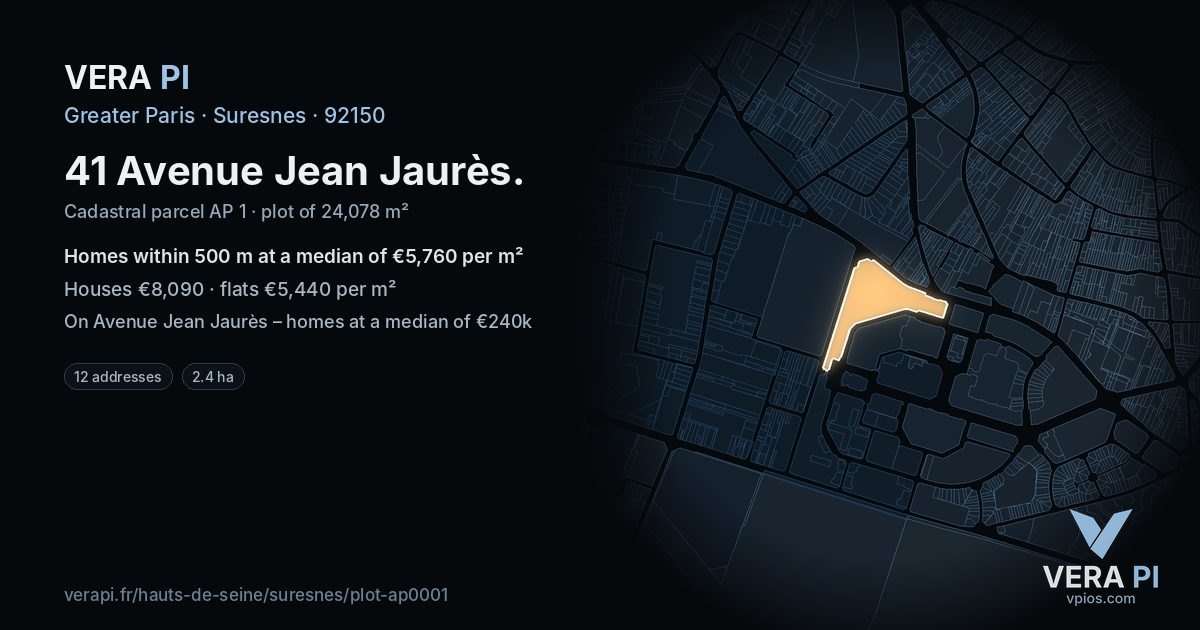 41 Avenue Jean Jaurès, Suresnes at night – the plot lit, the parcels around coloured by the prices near them