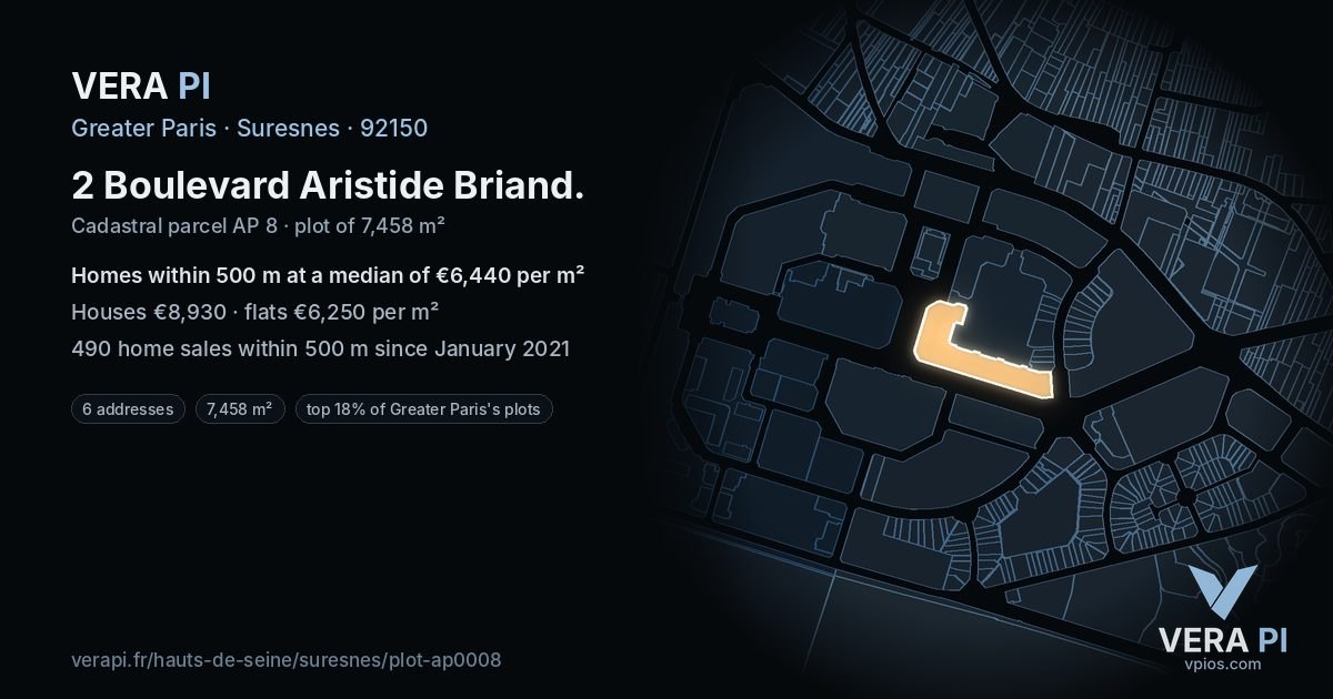 2 Boulevard Aristide Briand, Suresnes at night – the plot lit, the parcels around coloured by the prices near them