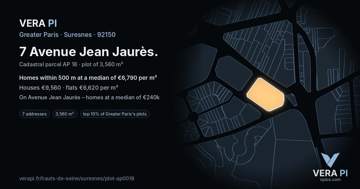 7 Avenue Jean Jaurès, Suresnes at night – the plot lit, the parcels around coloured by the prices near them