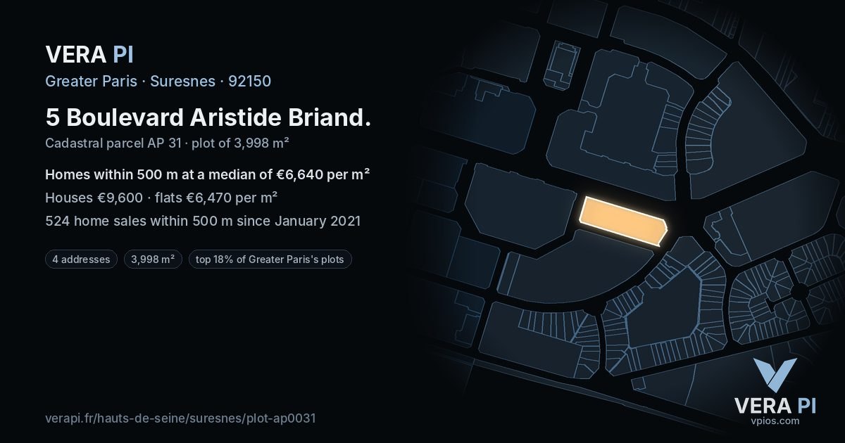 5 Boulevard Aristide Briand, Suresnes at night – the plot lit, the parcels around coloured by the prices near them