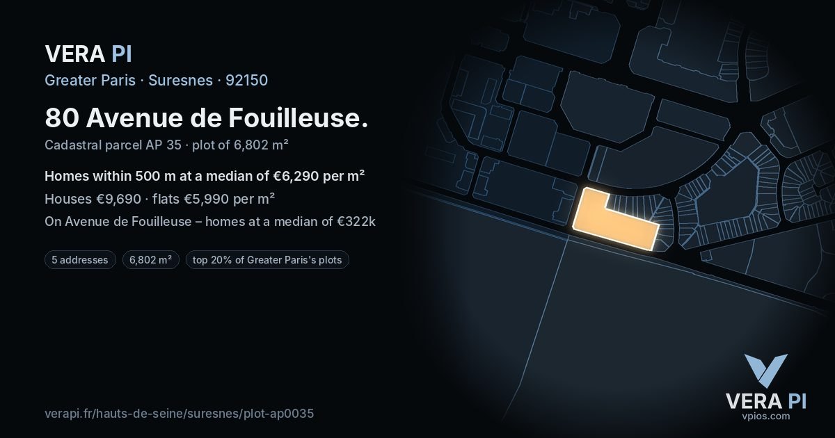 80 Avenue de Fouilleuse, Suresnes at night – the plot lit, the parcels around coloured by the prices near them