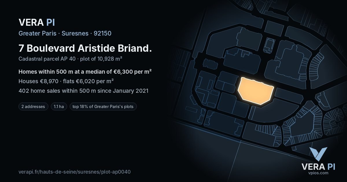7 Boulevard Aristide Briand, Suresnes at night – the plot lit, the parcels around coloured by the prices near them