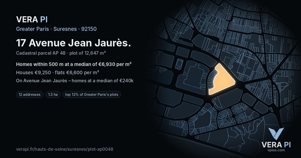 17 Avenue Jean Jaurès, Suresnes at night – the plot lit, the parcels around coloured by the prices near them
