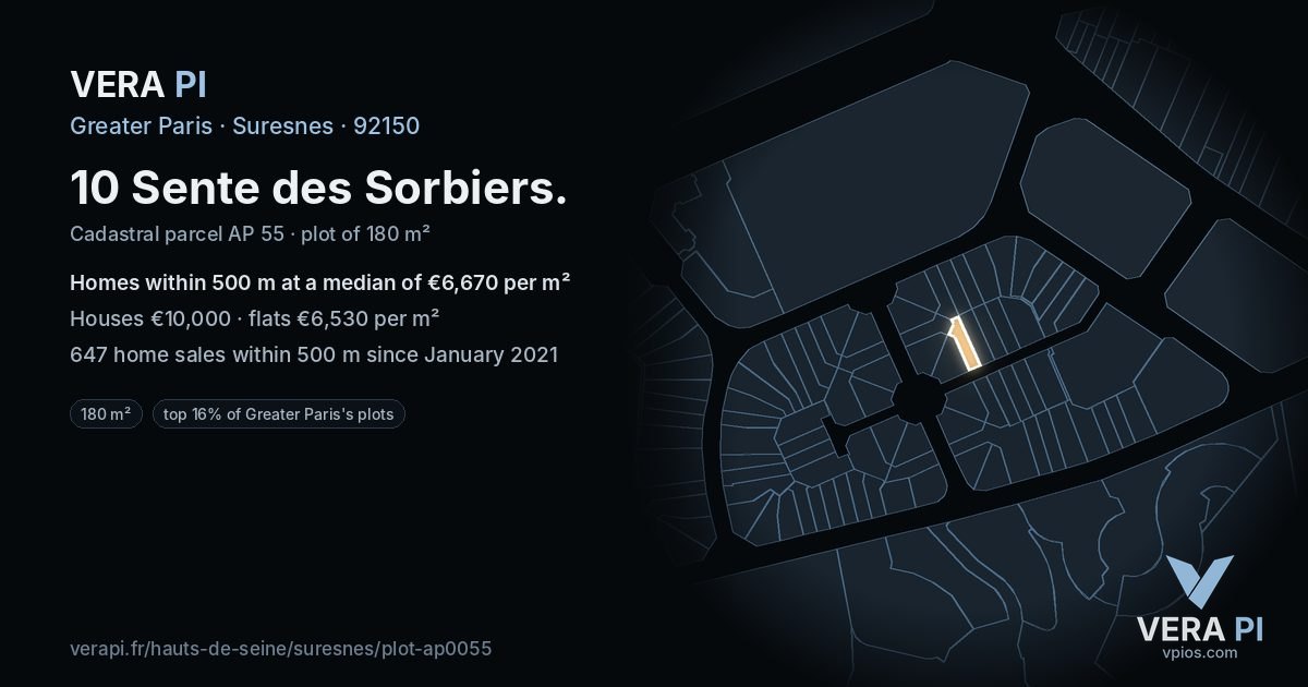 10 Sente des Sorbiers, Suresnes at night – the plot lit, the parcels around coloured by the prices near them