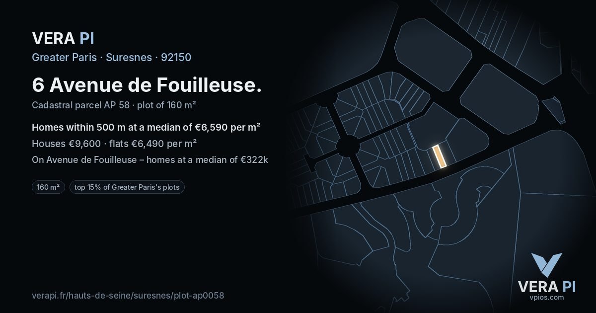 6 Avenue de Fouilleuse, Suresnes at night – the plot lit, the parcels around coloured by the prices near them