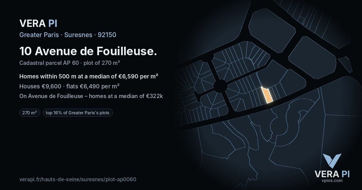 10 Avenue de Fouilleuse, Suresnes at night – the plot lit, the parcels around coloured by the prices near them