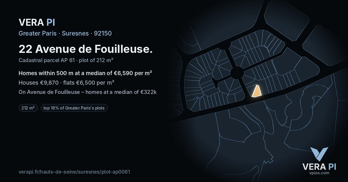 22 Avenue de Fouilleuse, Suresnes at night – the plot lit, the parcels around coloured by the prices near them