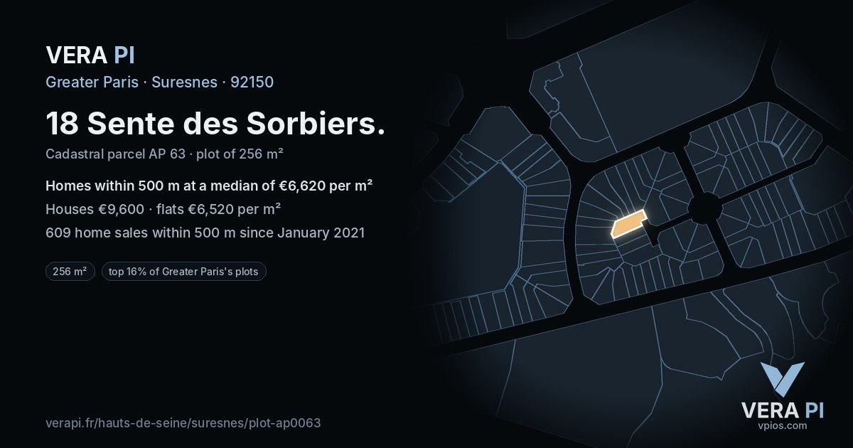18 Sente des Sorbiers, Suresnes at night – the plot lit, the parcels around coloured by the prices near them