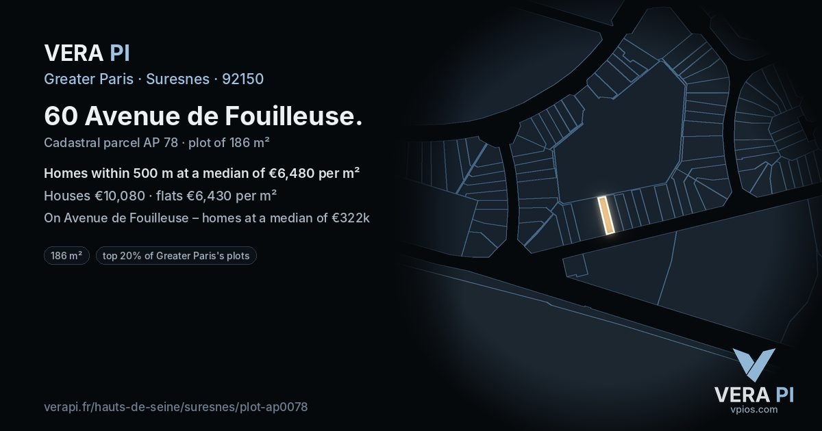 60 Avenue de Fouilleuse, Suresnes at night – the plot lit, the parcels around coloured by the prices near them