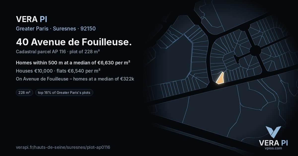 40 Avenue de Fouilleuse, Suresnes at night – the plot lit, the parcels around coloured by the prices near them