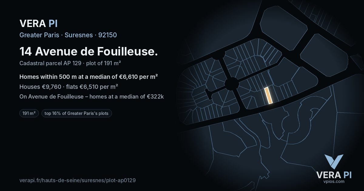 14 Avenue de Fouilleuse, Suresnes at night – the plot lit, the parcels around coloured by the prices near them