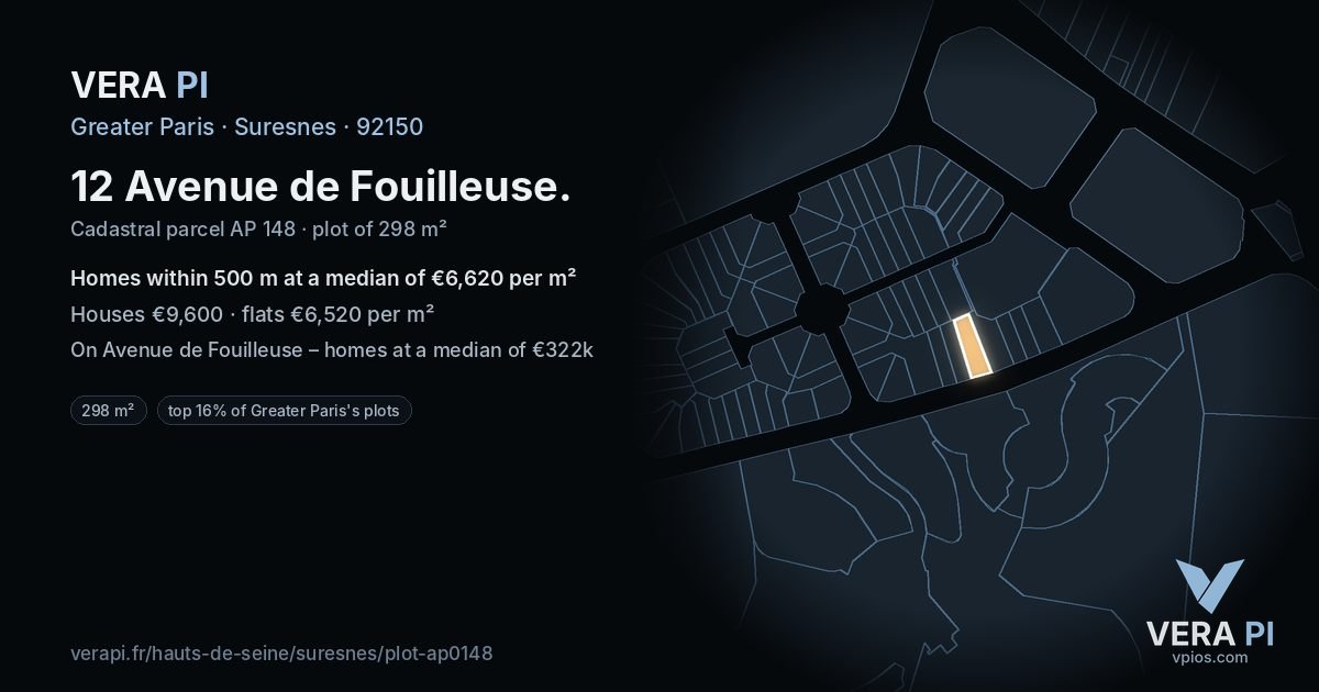 12 Avenue de Fouilleuse, Suresnes at night – the plot lit, the parcels around coloured by the prices near them
