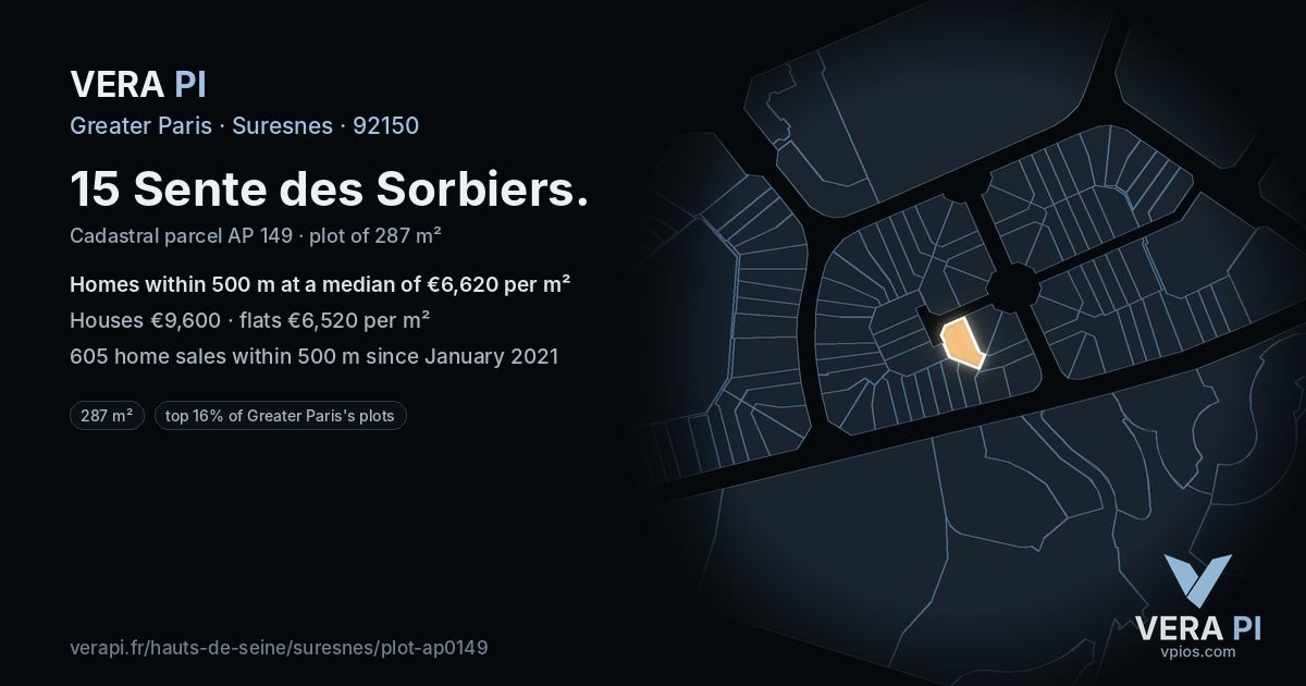 15 Sente des Sorbiers, Suresnes at night – the plot lit, the parcels around coloured by the prices near them
